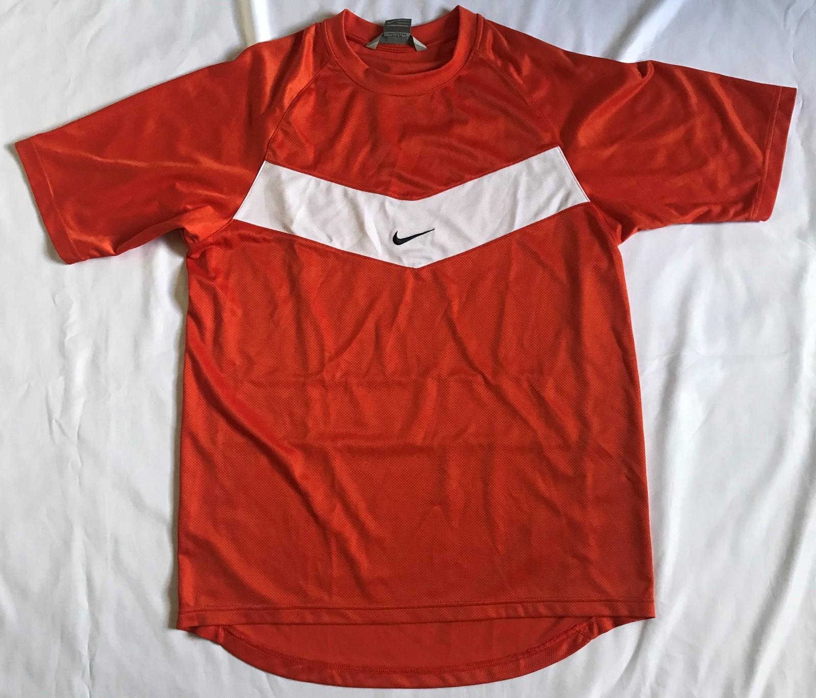 VTG Nike Soccer Jersey Mens Medium Orange White Striped Graphic Tee Y2K Gorpcore