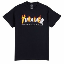 Thrasher Magazine FLAME MAG MASH UP LOGO Skateboard T Shirt BLACK