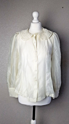 Boden Rüschendetail Organza Shirt Tencel halbtransparent creme UK8 US4