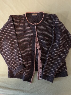 Vintage 80s Woolrich Cardigan Sweater Medium Cream Birdseye Wool 