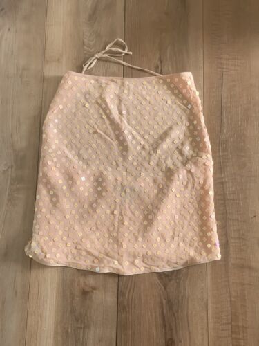 VTG 90s Y2K Express World Brand Peach Sequin Silk Tie Halter Top Sz Small READ - Picture 2 of 15
