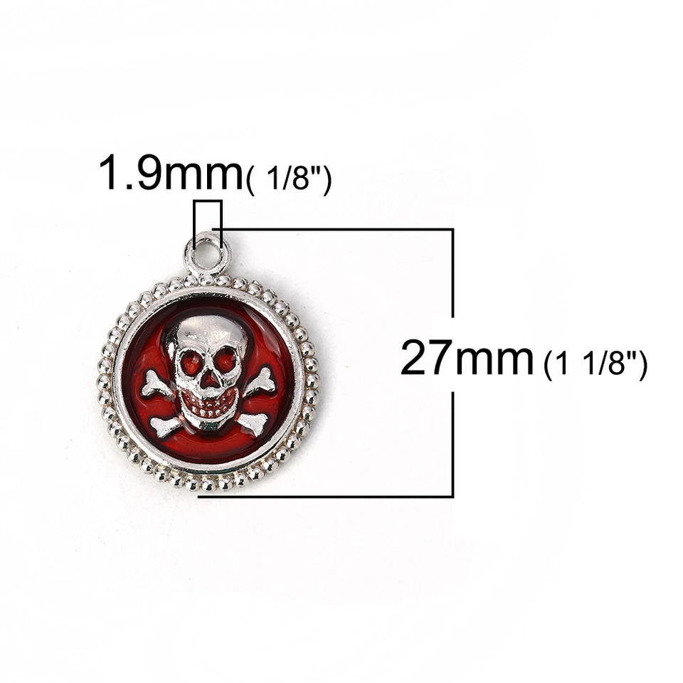 Dije enchapado en plata esmalte verde de 27 mm de calavera y huesos cruzados C2235G - 1, 2 o 5 piezas Foto 2 de 2