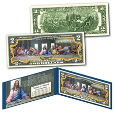 The Last Supper Jesus Christ Religious Genuine Legal Tender Colorized US $2 Bill