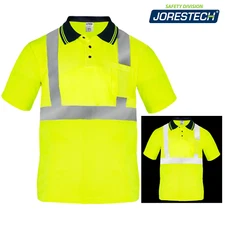 Hi-Vis Lime Safety Workwear Short Sleeve Polo Shirt Top Reflective Tape