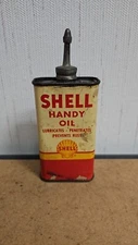 VINTAGE SHELL HANDY OIL, 4OZ OILER CAN FULL UNCUT LEAD TOP 