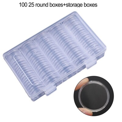 100 Stück 25 mm Runde Münzkapsel Halter mit Aufbewahrungsbox Ideal für Sammler