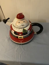 Vintage Roshco Santa Claus 3 Quart Enamel Whistling Teapot Kettle Christmas
