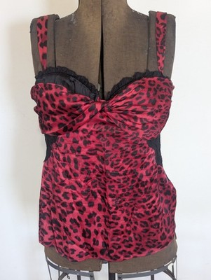 Vtg Bebe Y2K Silk Satin Bustier Top Size M Leopard Lace Corset Going Out Party