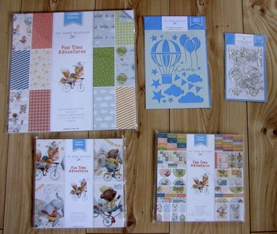 3 X PAPIER BOUTIQUE FUN TIME ADVENTURES PAPIERE UND KITS. BRIEFMARKEN & SCHABLONEN SETS