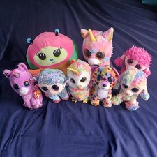 Ty Beanie Boo Baby Plush Dolls Unicorn Rainbow Glitter Eyes Lot Of 8