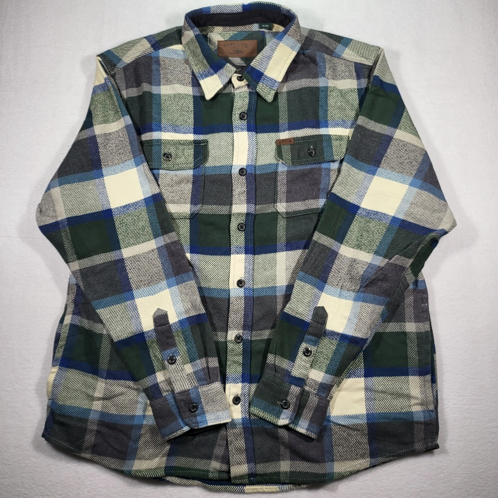 Orvis Men’s Flannel Shirt Plaid Long Sleeve Button Front Outdoor Casual Workwear