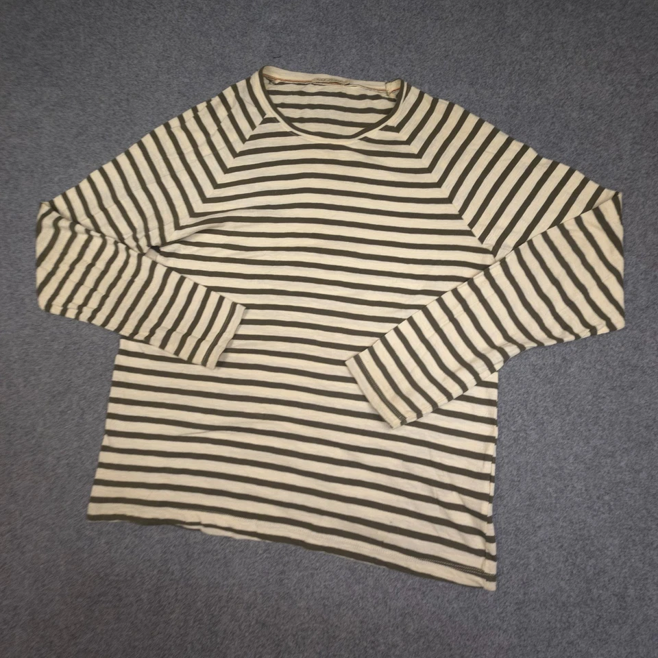 Camisa Nudie Jeans Para Hombre PEQUEÑA Beige Manga Larga Cuello Redondo Rayas Talla S Foto 4 de 4