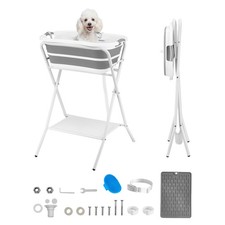 Uimoso Elevated Foldable Pet Bath Tub 2-in-1 for Small Dogs and Cats