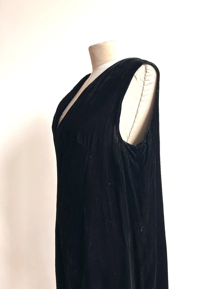 VTG 1960s Velvet Maxi Gown Goddess Holiday Dress Black Velvet L XL Palm Royale - Image 3 of 4