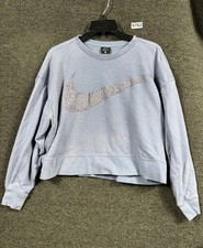 Nike Sweatshirt Womens Medium Blue Dri-FIT Cropped Glitter Swoosh Pullover