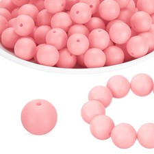 180Pcs Silicone Beads 9mm Round Rubber Focal Beads Bulk, Light Pink