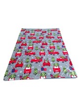 Christmas Red Truck Fleece Throw Blanket 60"x70" Gray Holiday Trees Gifts