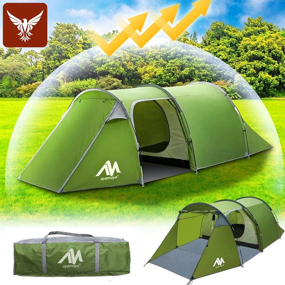3-4 Person Outdoor Waterproof Tunnel Tent Double Layer Camping Travel Shelter
