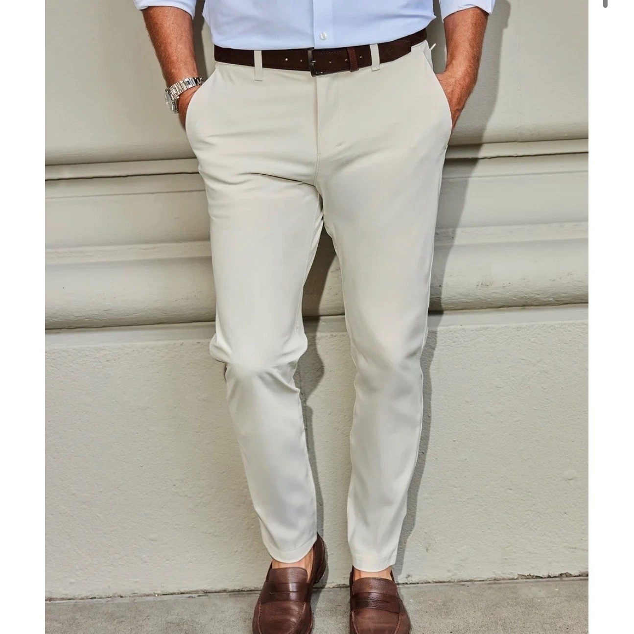 Collars & Co Mens Size 36x30 Apex Tech Pant Ivory 4-Way Stretch Tailored Fit NWT