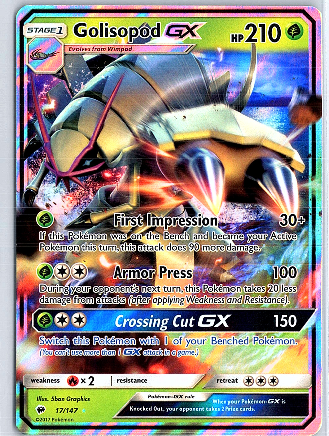 Golisopod GX Holo Ultra Rare SM - Burning Shadows 17/147 NM