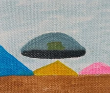 GAT 4X4 Small mini  Wall Art ORIGNAL Whimsical Painting UFO Alien Home Decor