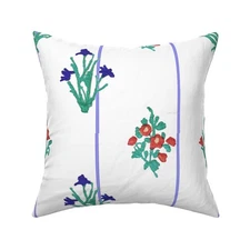 White and Blue Floral Botanical Retro Vibe Printed Square Throw Pillow Cover