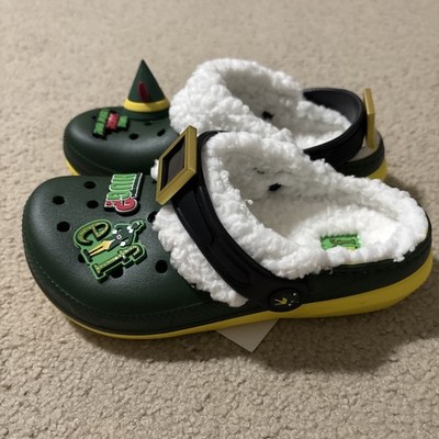 Crocs Buddy The Elf  Kids Size 2 Fleece Lined Christmas Clogs Mules Shoes Green