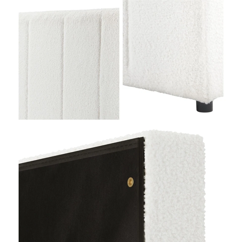 Oikiture Headboard Queen Double King Single Bedhead Boucle Fabric White - image 3 of 4
