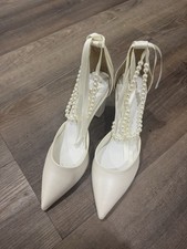 Handmade Leather White Bridal Pearl Heels Size 7