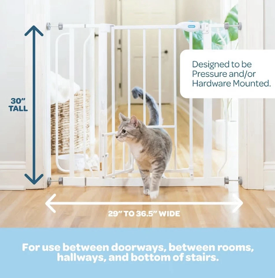 Carlson Extra Wide Metal Pet Gate with Small Door 36.5x30” White Pressure Mount - Image 2 of 4