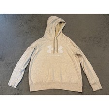 Under Armour Womens Rival Fleece Logo Hoodie Oatmeal Heather XS Pullover