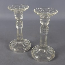 2 Candelieri Cristallo Portacandele Vetro Lavorato Geometrico Vintage Anni '80