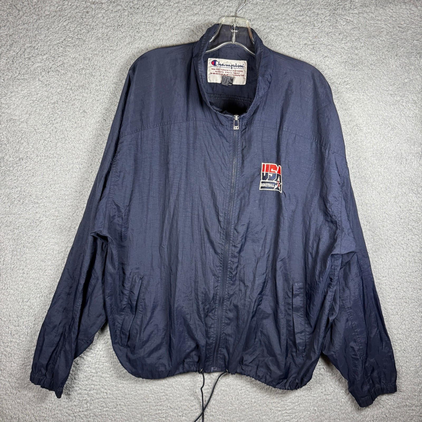 Champion USA Basketball Windbreaker Jacket Mens Large Navy Blue Full Zip Vintage