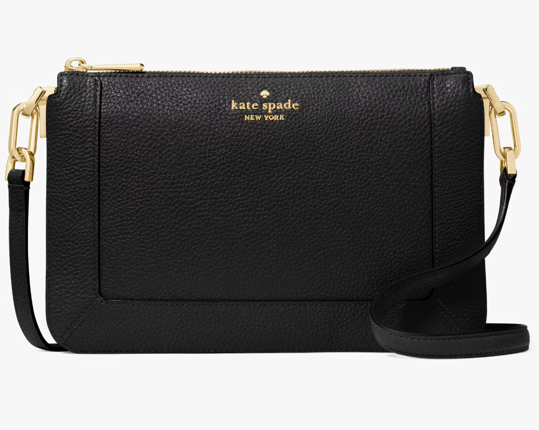 Kate Spade Lena 2 Compartment Crossbody Bag Black Leather Purse