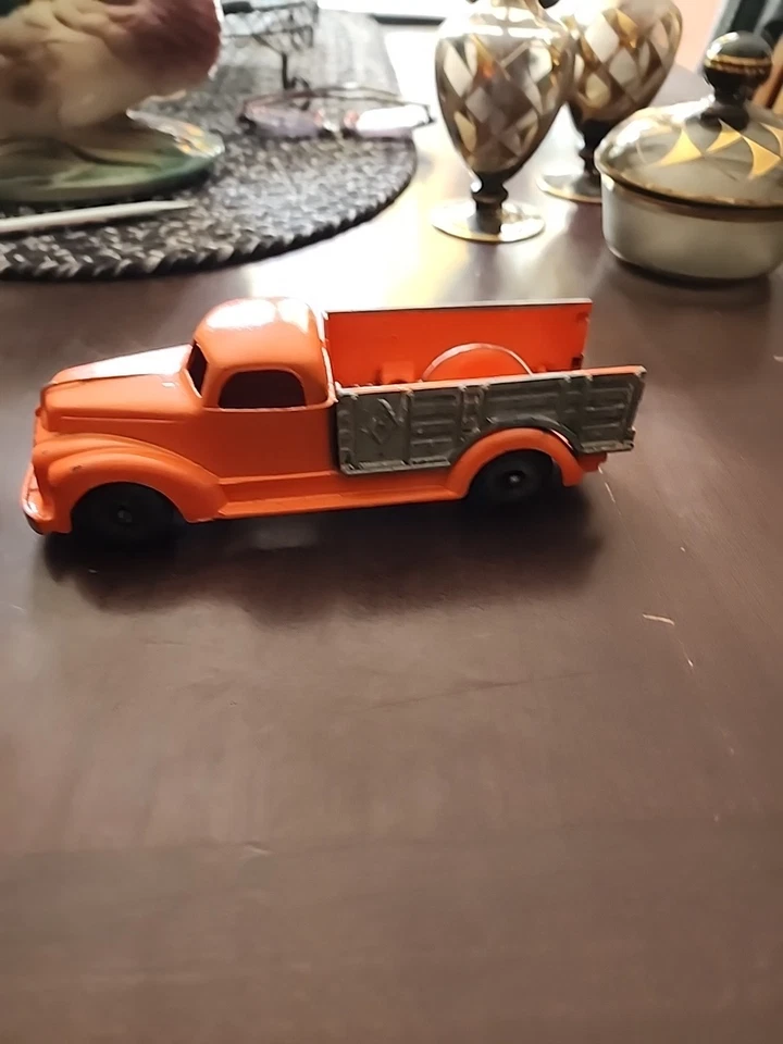 Orange Vintage 1950's Hubley 6" Diecast Kiddie Toy Stake Bed Truck No 452 Foto 3 de 3