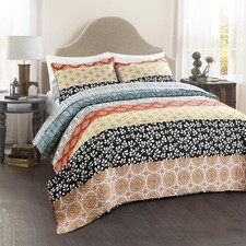 Lush Decor Bohemian Stripe Reversible Cotton Quilt Set 3 Piece Set Full/ Queen