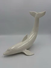 Vintage 12” JARU Pottery Ceramic Dolphin Sculpture Cream Modernist