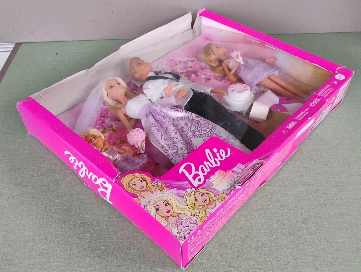 Mattel Barbie Wedding Gift Set Ken Stacie Kelly Cake Damaged Box