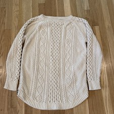 LL BEAN Signature Women  s Fisherman  s Cable Knit Sweater Tunic w/ Side Zippers