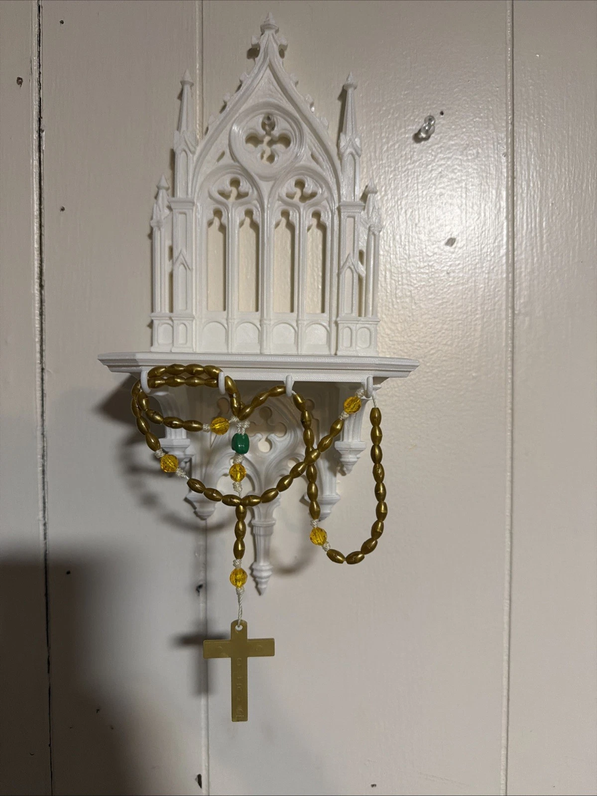 Victorian Style White Shelf with Hooks for Wall Decor