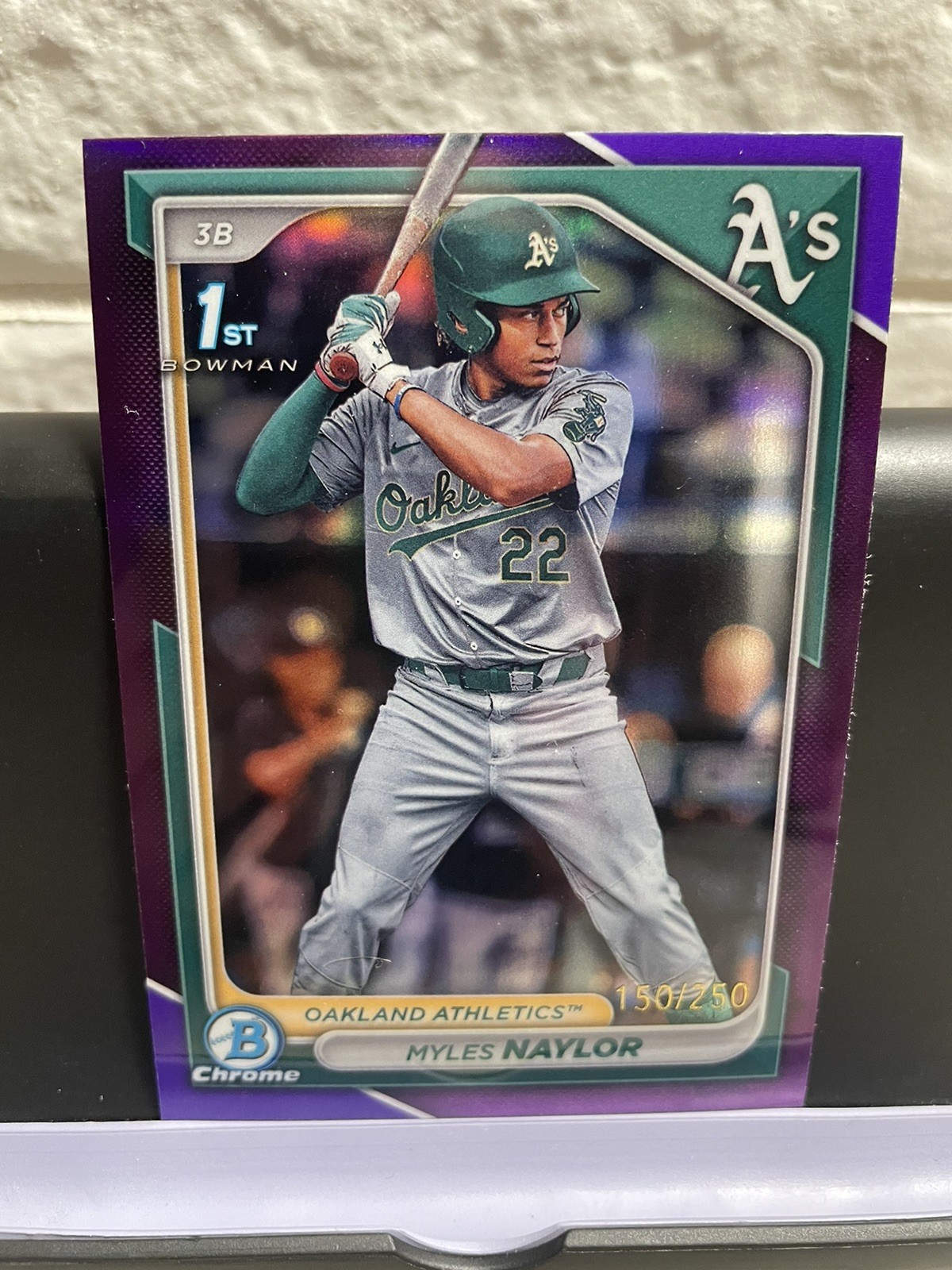 2024 Bowman Chrome Purple Refractor /250 Myles Naylor RC #BCP-136 Oakland A's