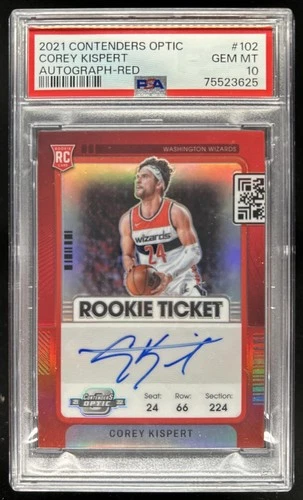 2021-22 Panini Contenders Optic Corey Kispert RC Red Auto #/99 Wizards PSA 10