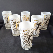 Vtg Gold on White Georges Briard HEAVEN CAN WAIT Glass 6 Glasses Tumblers 5-1/2"