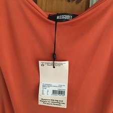 Womens MISGUIDED MIDI DRESS CORAL ORANGE SUMMER SLINKY SINGLE LAYER UK10 BNWT