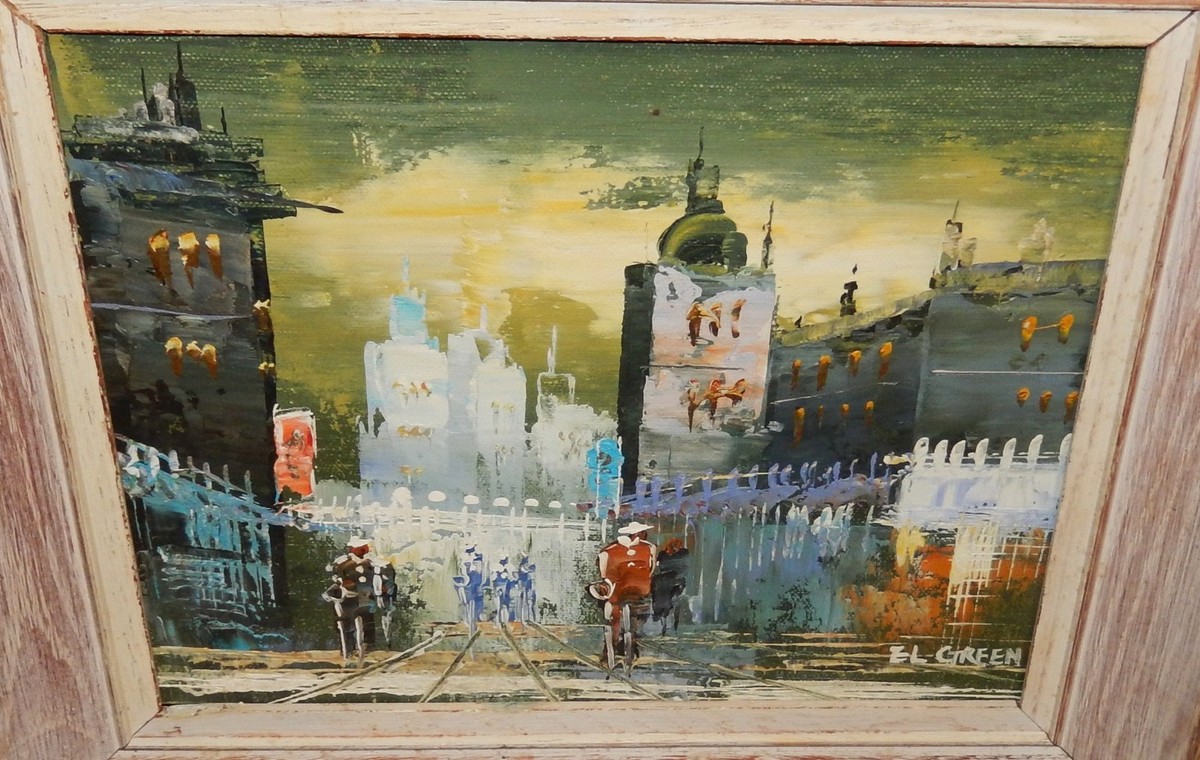 EL GREEN PARIS STREET SCENE ORIGINAL OIL ON CANVAS PAINTING | eBay