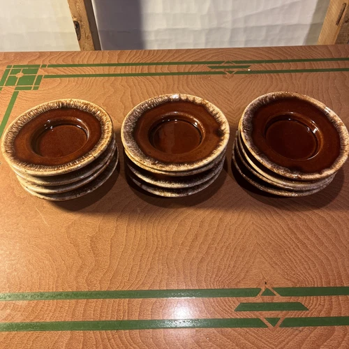 Hull Saucers Crestone Brown Drip Glaze Oven Proof 6" Dinnerware USA Lot 12 Nice