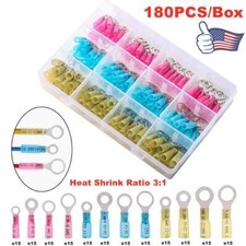 180Pcs Heat Shrink Wire Crimp Connectors Ring Terminals AWG 22-10 Waterproof US