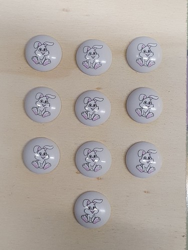 Round Childrens Printed Character Shank Buttons Bunny Rabbit Design 15mm - Picture 9 of 16