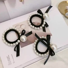 3PCS Women Elastic Large Pearl Hair Scrunchies Rope Ties Rings Ponytail Holders