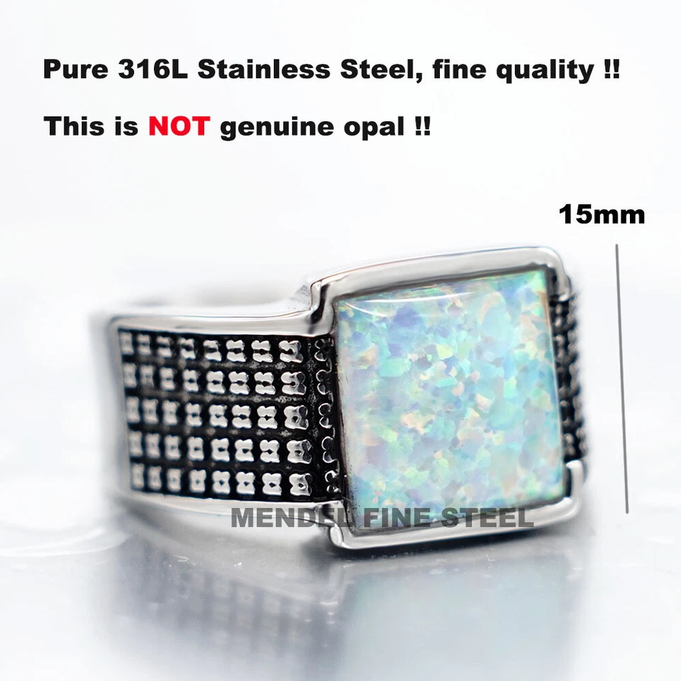 Anillo cuadrado de piedra de ópalo de fuego de imitación cuadrado para hombre MENDEL para hombre talla 7 8 9 10 11 12-15 Foto 3 de 4